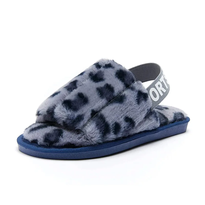 Memory Foam Fur Fluffy Fuzzy Indoor Outdoor House Slipper Sandal Open Toe Warm Comfy Women Slipper with Strap