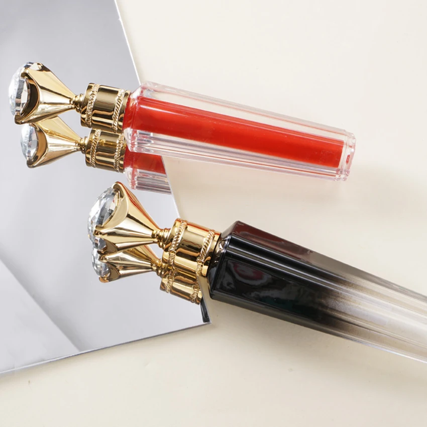 Custom private label new 2ml - 3ml luxury clear empty diamond cap / top cosmetic plastic lip gloss tube container with wand