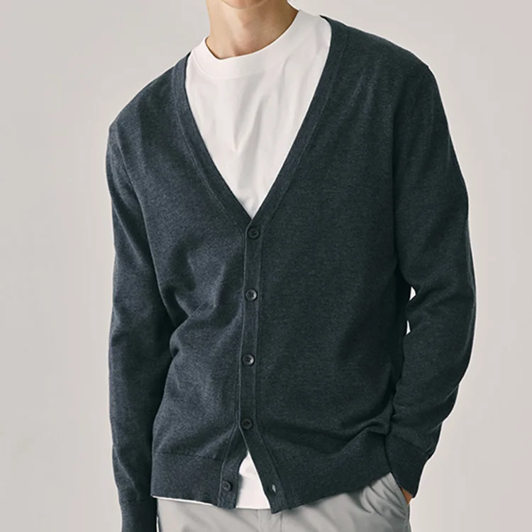 2024 Cotton Wool Cashmere Sweater Factory Casual Slim Fit Chunky Ribbed Knitted Cardigan For Men