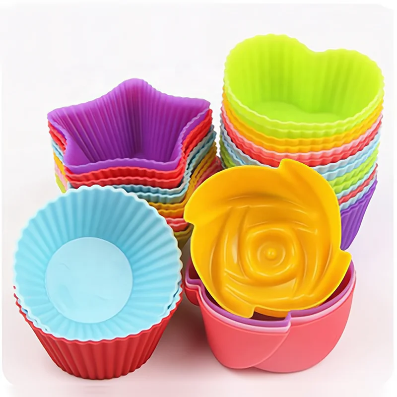 Wholesale USSE Silicone Baking Tools Molds Free Cake Mould 12 pieces in Set Multi Colours Round Muffin Cup Baking Cake Mould