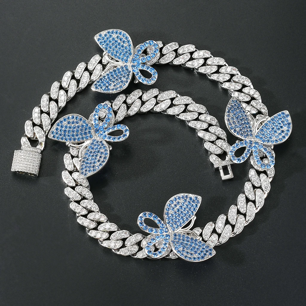 
Multi Colors Stainless Steel Prong Out Rhinestone Diamond Cuban Link Chains 