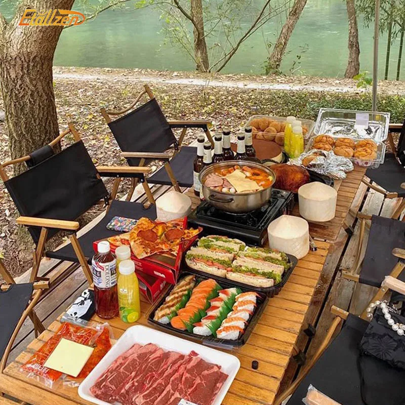 Factory Price Wood Aluminum Camping Foldable Table Adjustable Picnic Outdoor Durable Roll Top Up Folding Table With Light