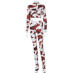 M154 Two piece set women clothing brown cow print spring clothings for women new arrivals 2021