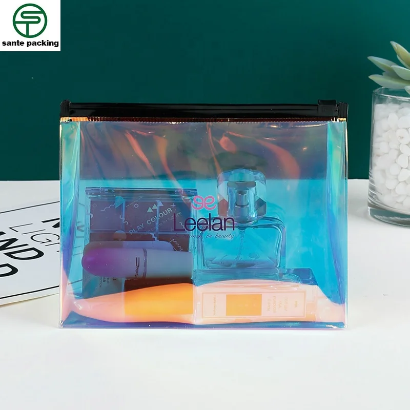 Custom Logo Holographic Cosmetic Bag Portable Waterproof TPU PVC Makeup Bag For Women