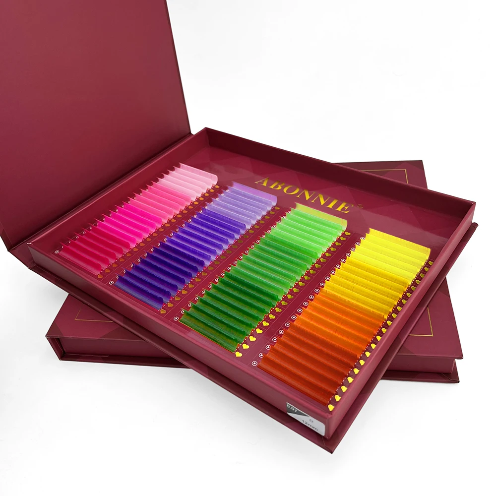 Abonnie odm oem glitter ombre lashes packaging colored lash extensions .03 eyelash extensions with glitter