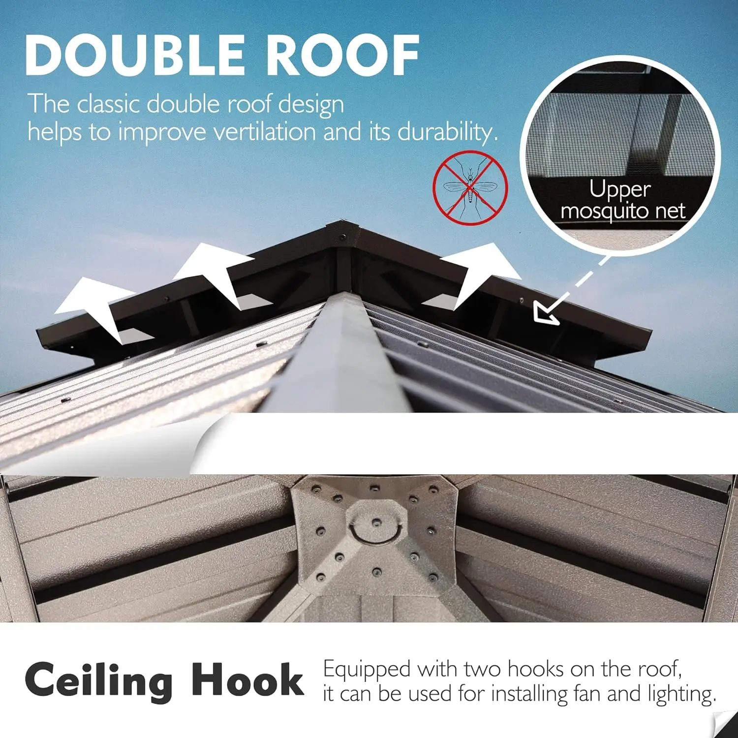 WholesaleHardtop Aluminum Permanent Gazebo with 2-Layer Sidewalls