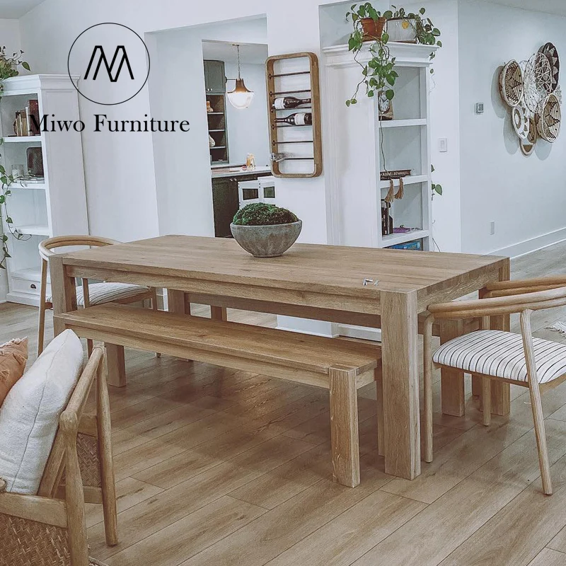 custom furniture Contemporary home Natural White Oak Solid Wood Dining Table dining room table and chair 10 12 seats combination