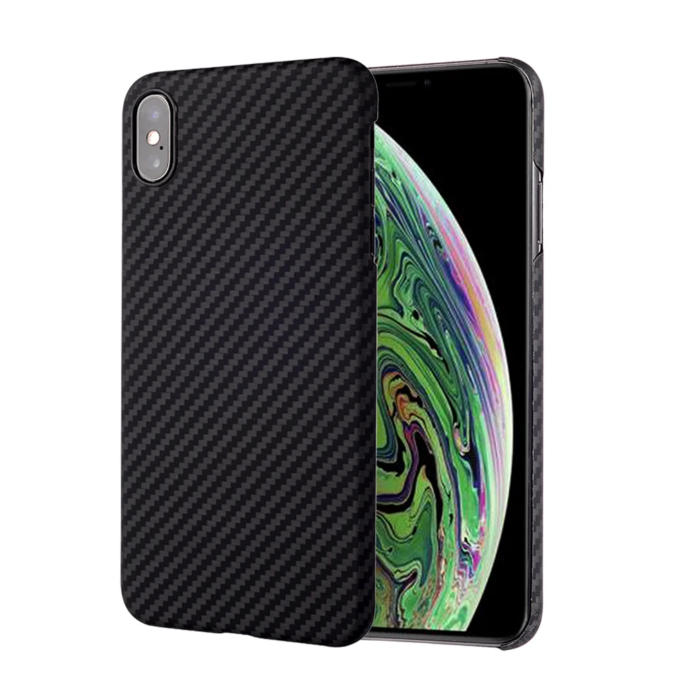 Carbon fiber phone case with metal plate for  iPhone Xs MAX (Black/Grey twill) matte Thin(0.65MM)Super Light (12G)