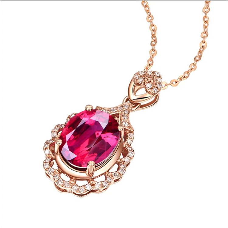 2023 Hot Sale Ruby Pendant Electroplated 18k Rose Gold Necklace Fashion Jewelry Lady Necklace