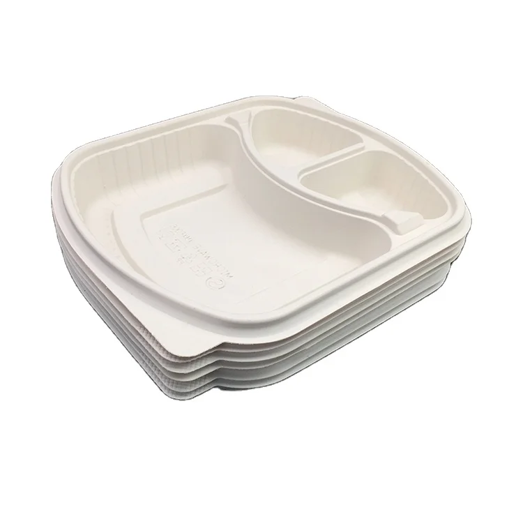 plastic biodegradable 3 compartment corn starch food lunch box with lid