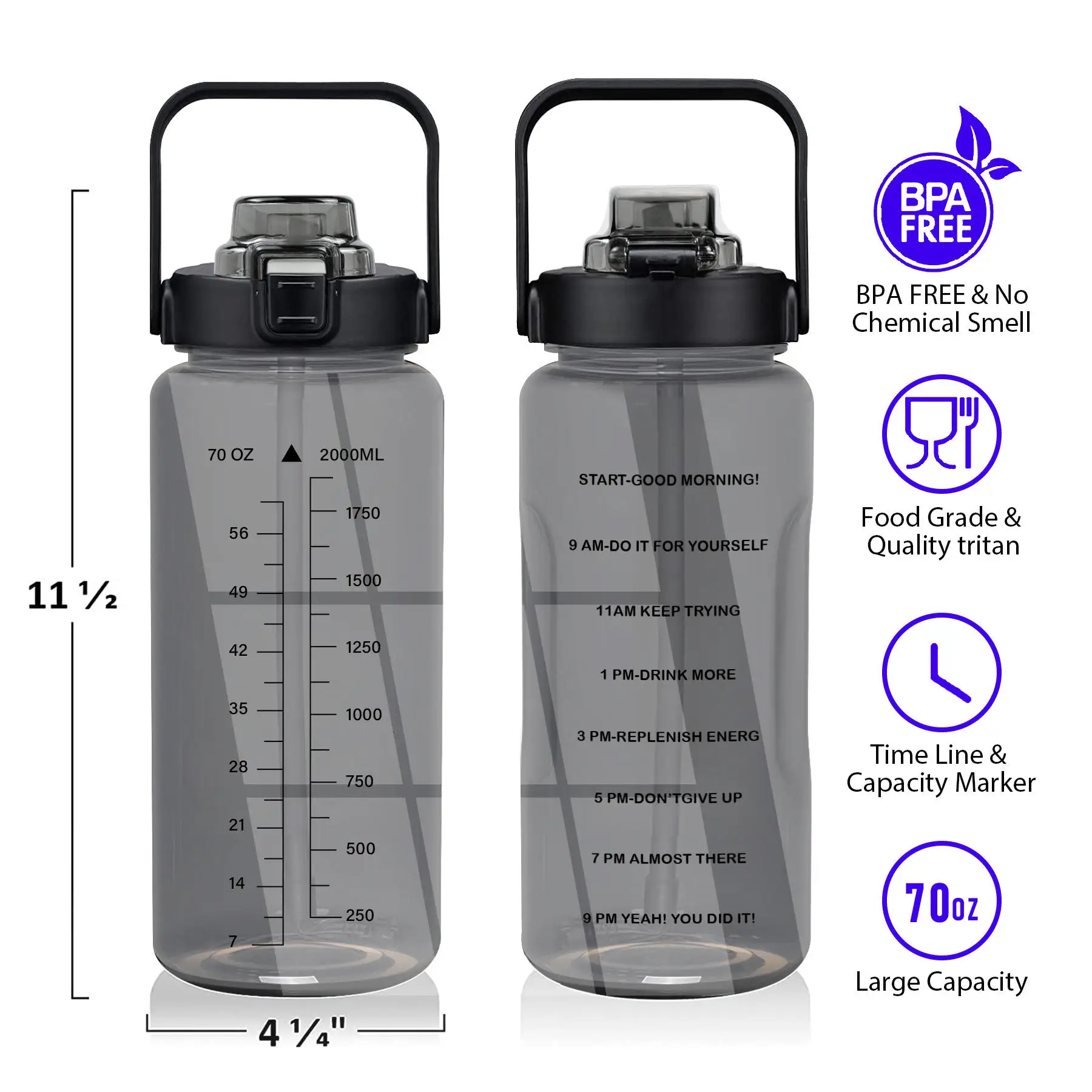 Gallon Water Bottle With Time Marker 1/2 Jug Motivational Water Bottle Big Reusable Water Bottle