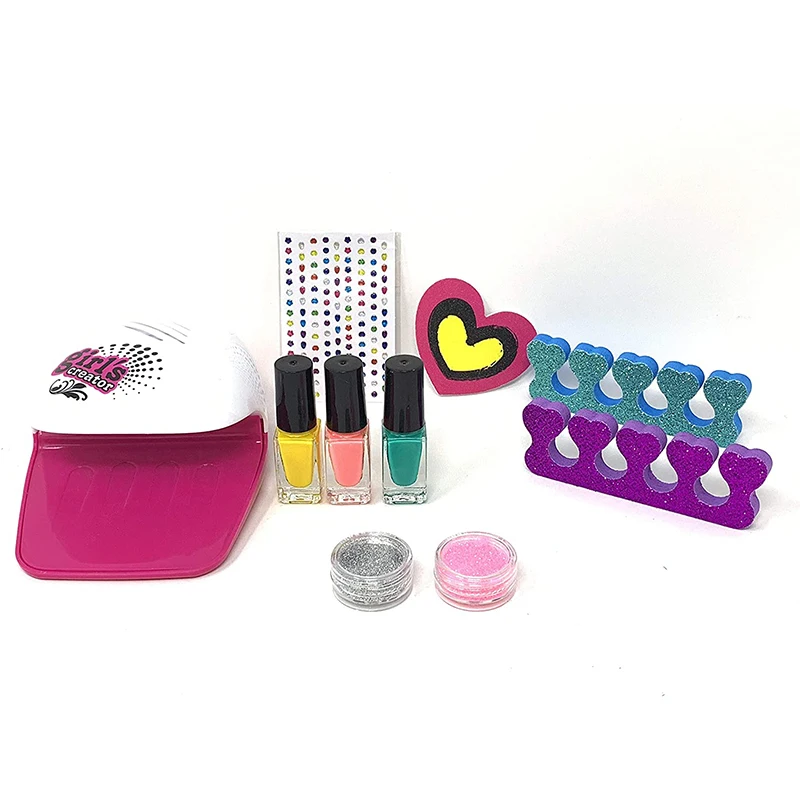 Girls DIY Nail Glam Salon with Pedicure and Manicure Kit Shinning 3D Nail Art DIY Decoration Set for Girls