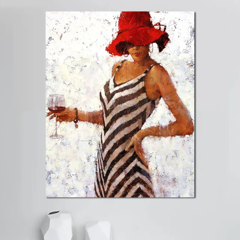 Индивидуальная женщина с винным бокалом, цифровая картина маслом, акриловая домашняя Настенная Декорация