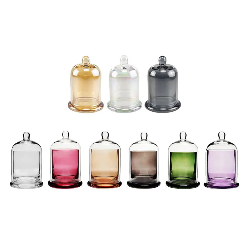 Custom simple fashion stained glass bell jar candle jar with lid glass candle container for candle making