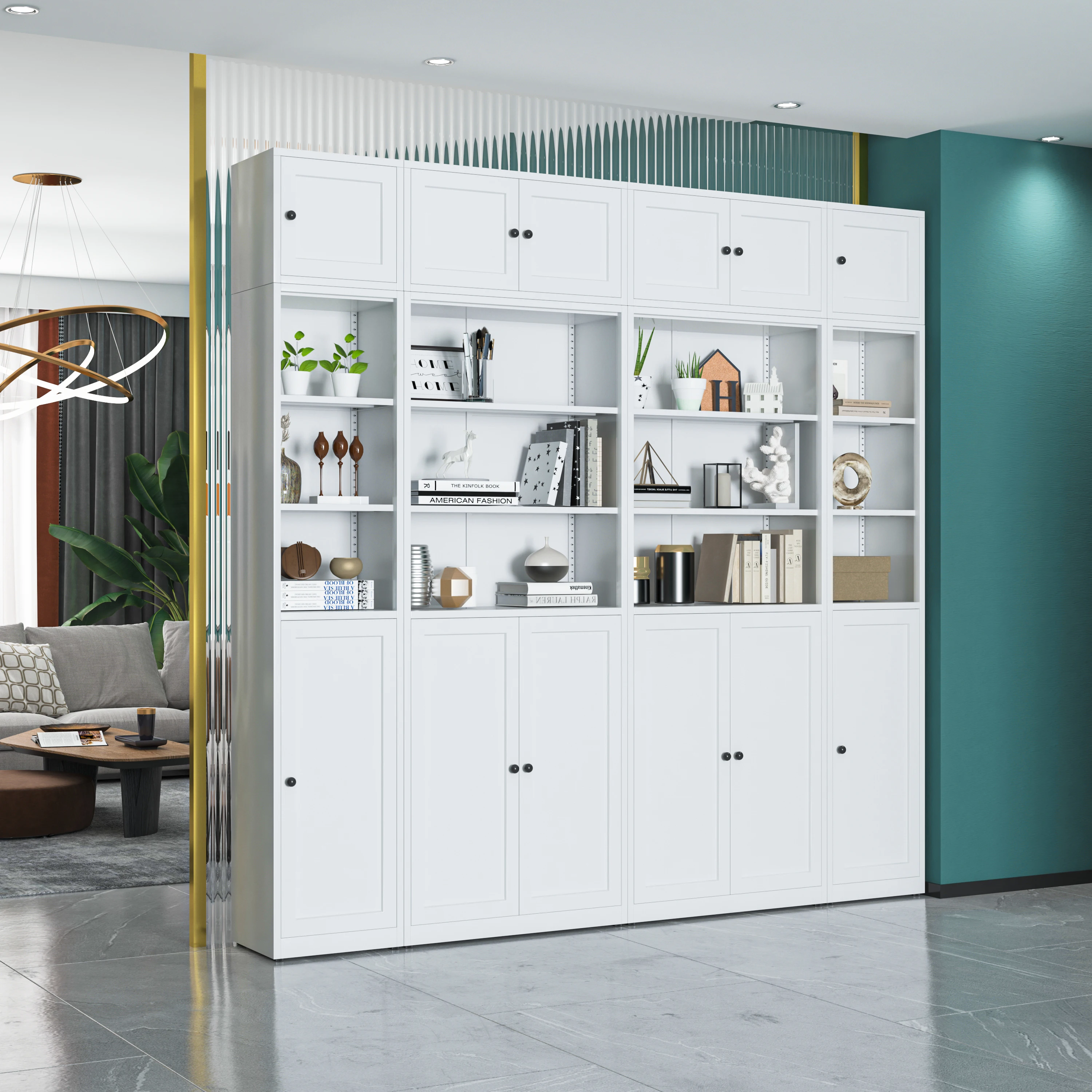 Hot Sale Modern 4-Door Steel File Cabinet with Glass Metal Storage Bookcase for Living Room Office Kitchen