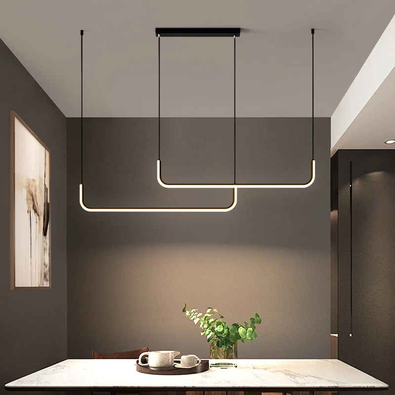 Indoor hanging pendent lamp modern minimalist lighting aluminum linear frame light led modern chandelier lamp