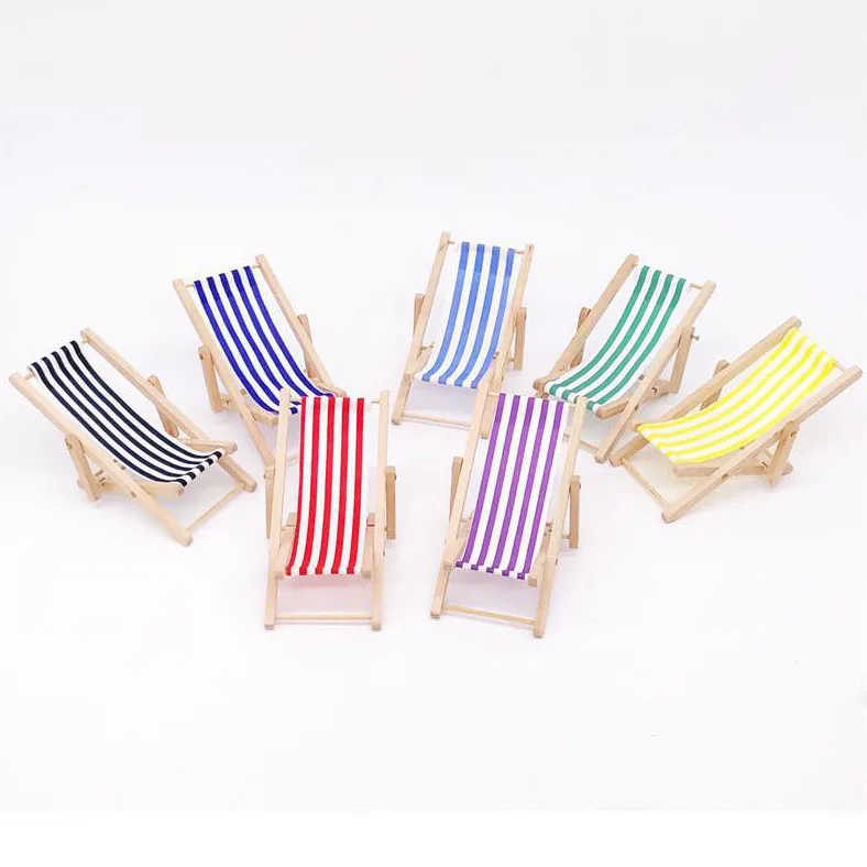 Dollhouse Miniature 1:12 Scale Beach Chair Mini Wooden Folding Chairs Doll House Furniture Accessories M3798