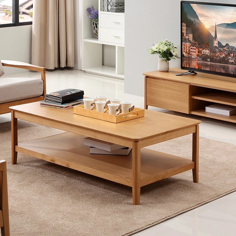 Modern design rectangular center table for living room furniture natural oak wooden coffee table