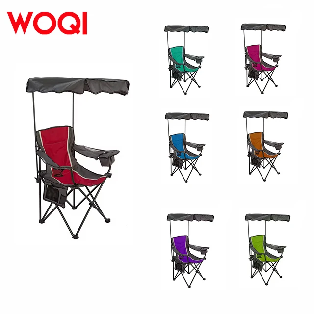 WOQI Modern Outdoor Folding Sunshade Chair Portable Iron Garden Chair Beach Camping Park Fishing Leisure Sunshade Coverage