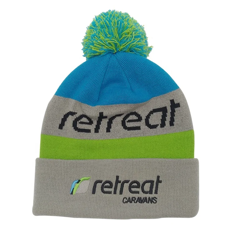 Custom Logo 100% Acrylic Knit Striped Beanie Winter Hat