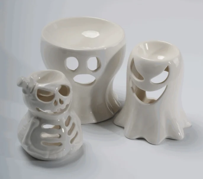 Halloween incense burner,White Ghost Ceramic Melts Burner Halloween Ghost Candle Wax Warmer