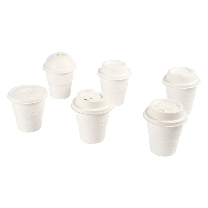 Disposable compostable eco sugarcane bagasse Biodegradable hot drink paper coffee cup with lid disposable biodegradable packaing