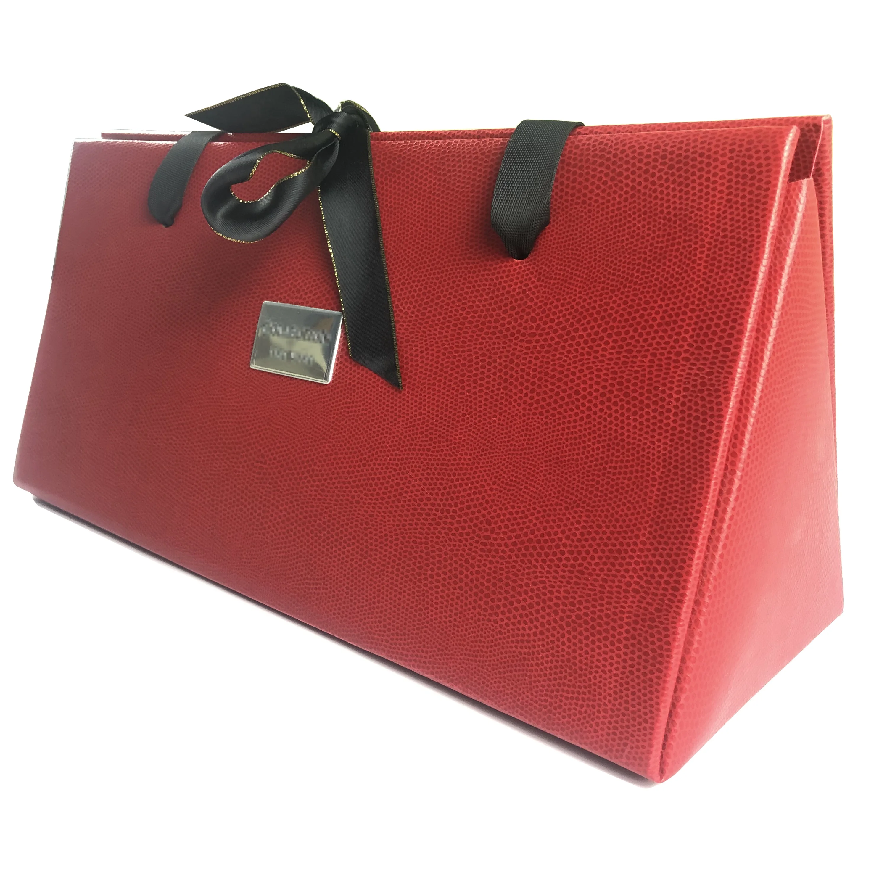 Custom Pyramidal Style Luxury Leather Coated Folding Packaging Paper Box for Wine Bottle