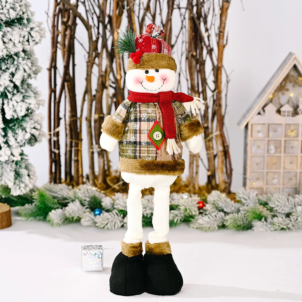 New Christmas Snowflake Plaid Cloth Telescopic Doll for Hotel or Shopping Mall Christmas Decoration Ornaments