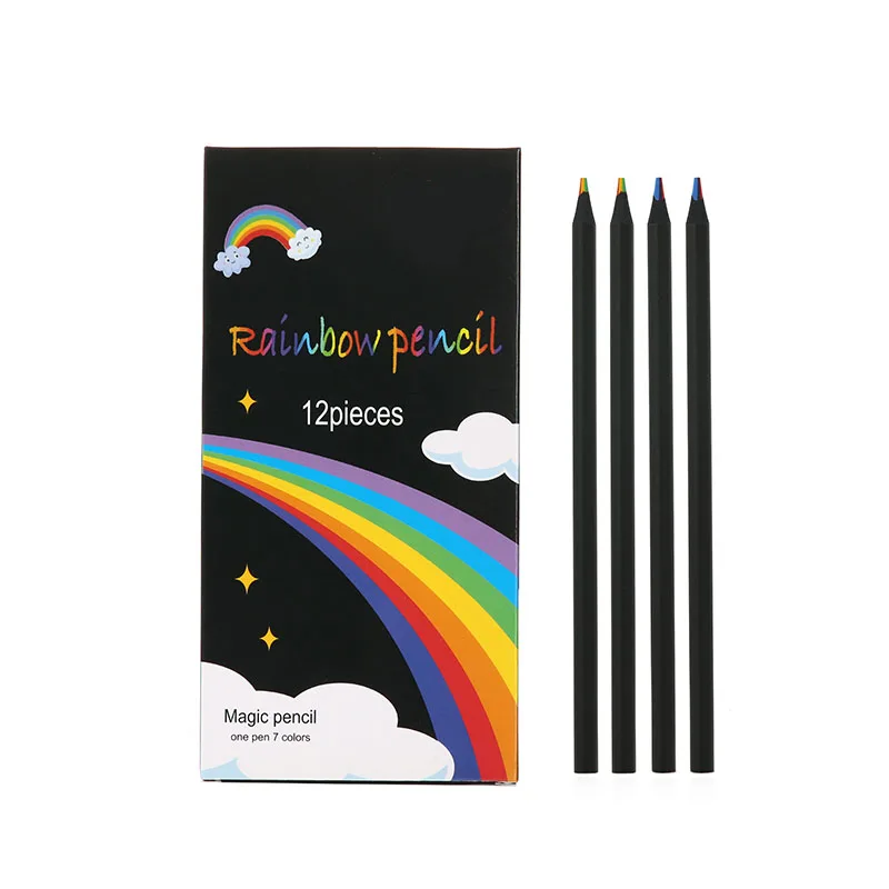 Meihui Rainbow Pencil 12 Packs 7 Color in 1 Rainbow Colored Pencil for Kids Fun Coloring