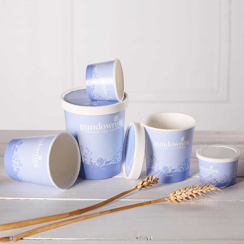 High Quality Printing Custom Cold Drinking Cup 3oz/5oz/8oz  Ice Cream Paper Cup With Spoon and Lids