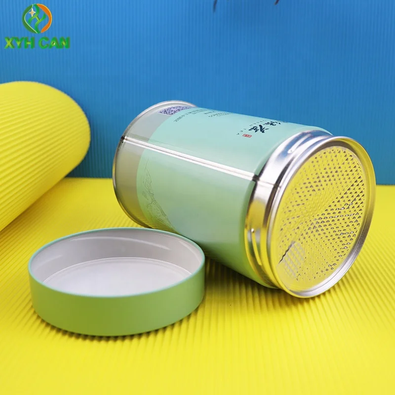 Custom printed Tinplate metal 250g Coffee tin Wholesale Round green tea Tin Cans Screw top tins with Coffee