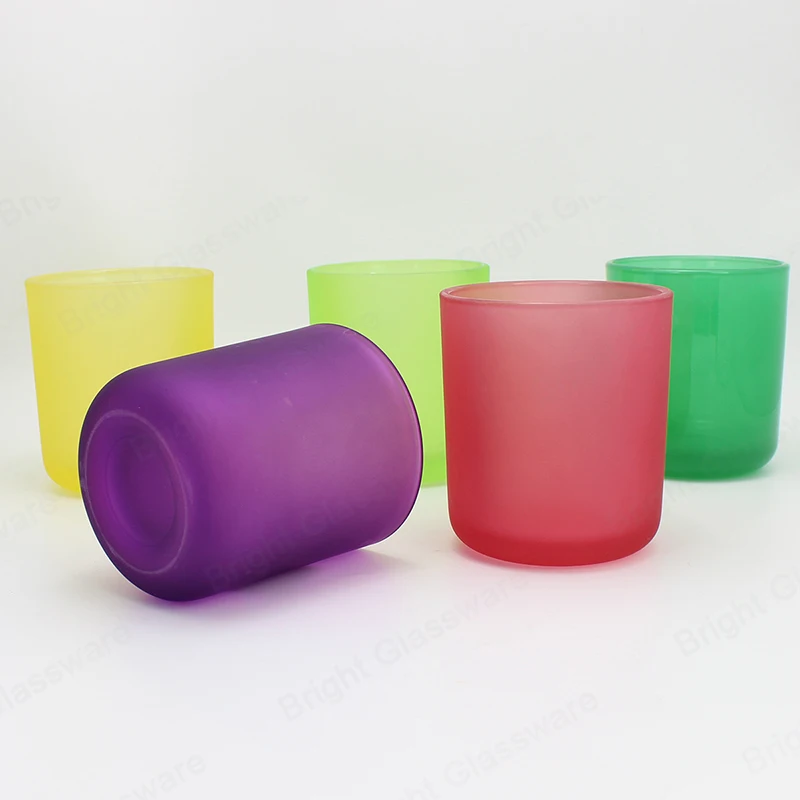 Fashionable Round Bottom Colorful Glass Candle Jar With Lid Frosted Purple Glass Candle Tumbler With metal Lid For New YEar