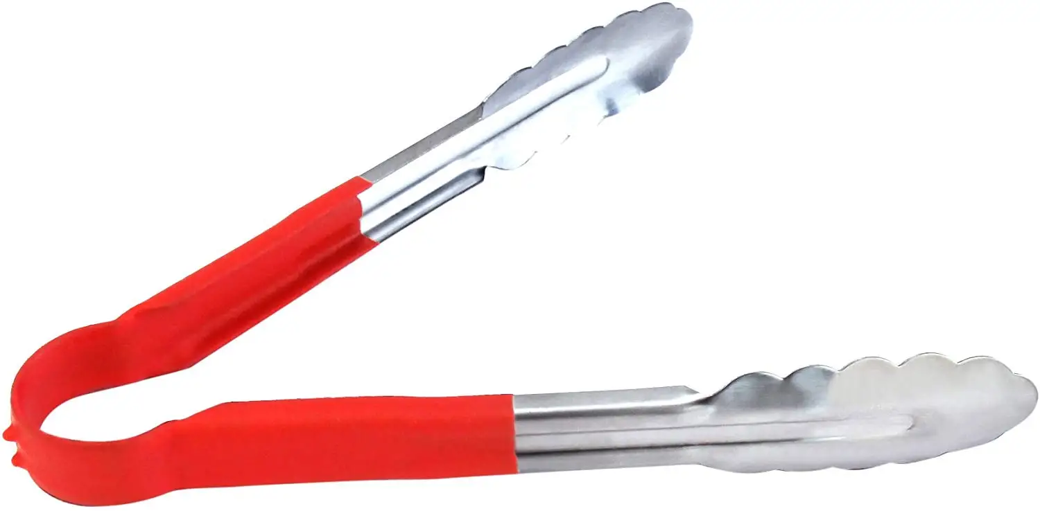 Stainless Steel Scalloped Utility Tong Vinyl Coated Utility Tongs  Stainless Steel Tongs with Vinyl Handle 9 inch Blue