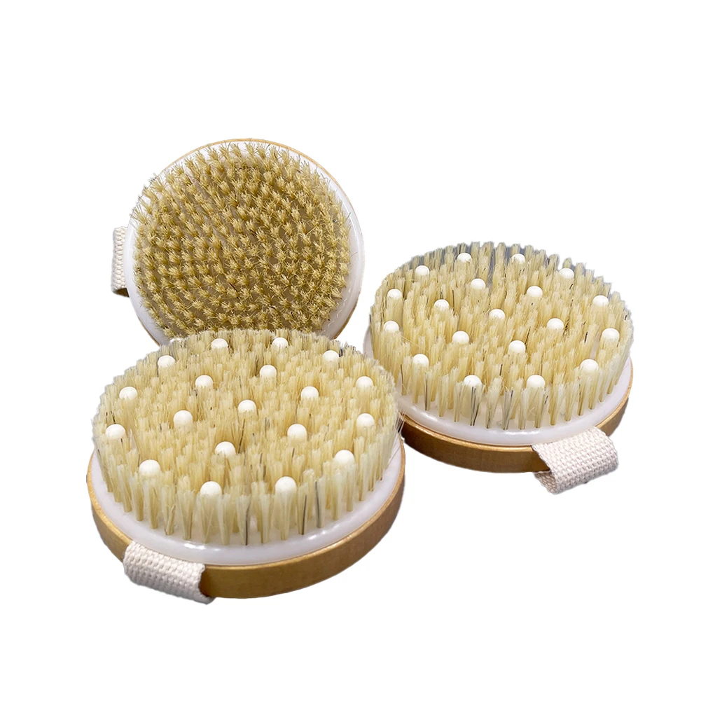 Hot Custom Logo Brand Wooden Round Body Clean Dry Skin Bath Brushes Massage Exfoliating Shower Brush