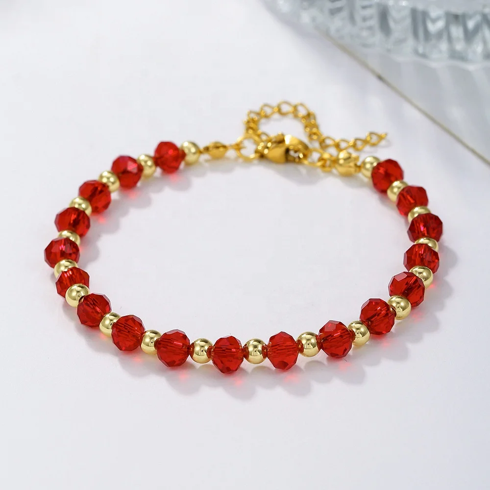 Fashion  Black Glass Crystal Bracelet Gold Stainless Steel Beaded Bracelet for Women Summer Beach Party Jewelry Gift