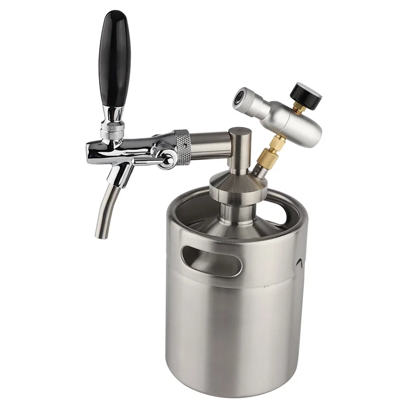 2L Mini Stainless Steel Beer Keg with Tap Pressurized Home Beer Brewing Craft Beer Dispenser Growler System