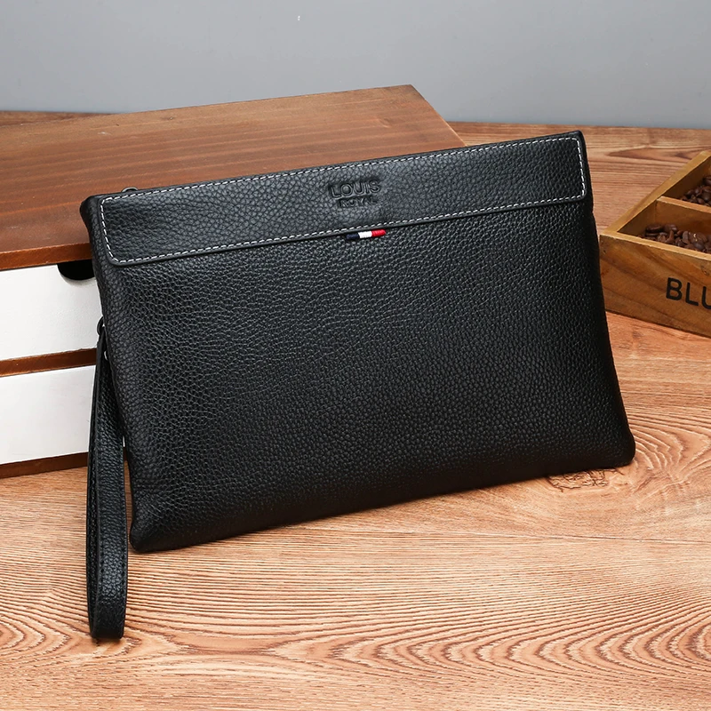 Fashion men hand bag New first layer cowhide envelope business clip bag large capacity fashion handbag men
