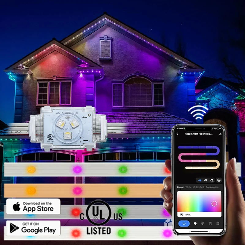 Outdoor Waterproof Ip68 Permanent Holiday Led Lights Rgbw 48V Christmas Pixel Lights