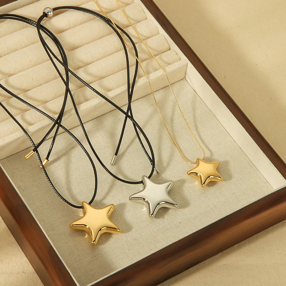 Vintage Gold and Silver Star Adjustable Jewelry 18K Gold Plated Stainless Steel Cord Rope Pendant Necklace for Unisex
