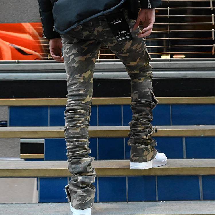 China Factory Wholesale High Quality Fashion Denim Jeans Custom Camouflage Color Jeans Cargo Stacked-Jeans-Men