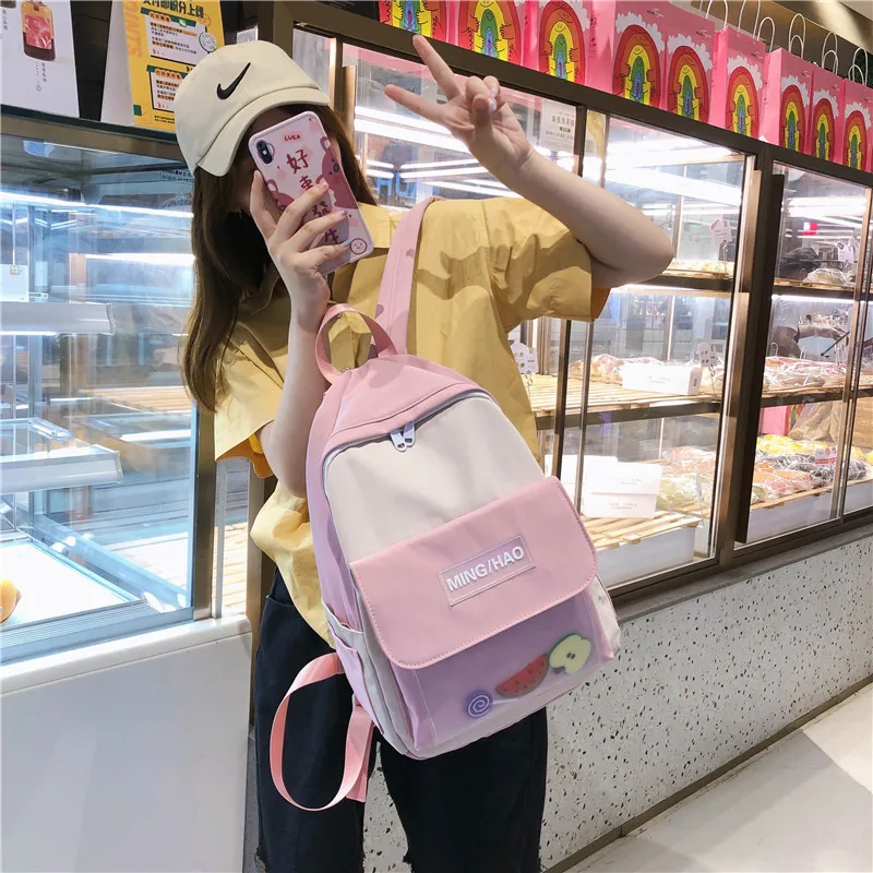 Schoolbag Female Nylon Pvc Korean Version Small Fresh Backpack Mori Cute Campus Student Backpack Wholesale
