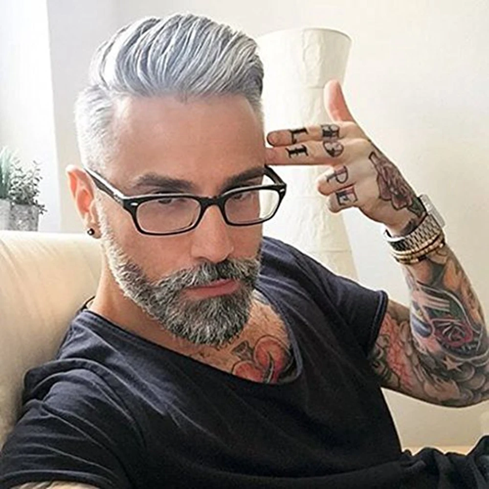 Kbeth Human Hair Wigs For Men Touppes Eversilky Durable Hair Replacement Fine Mono Center Skin Front and Back Grey Man Wigs