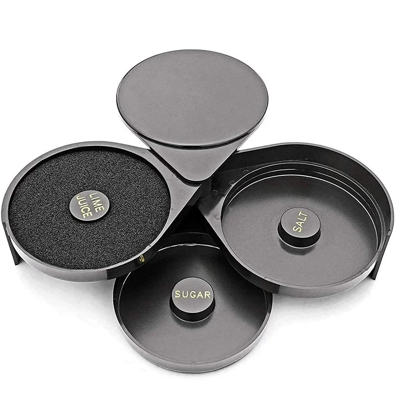 Bar Accessories 3 Compartments Black Plastic ABS Margarita Salt Rimmer