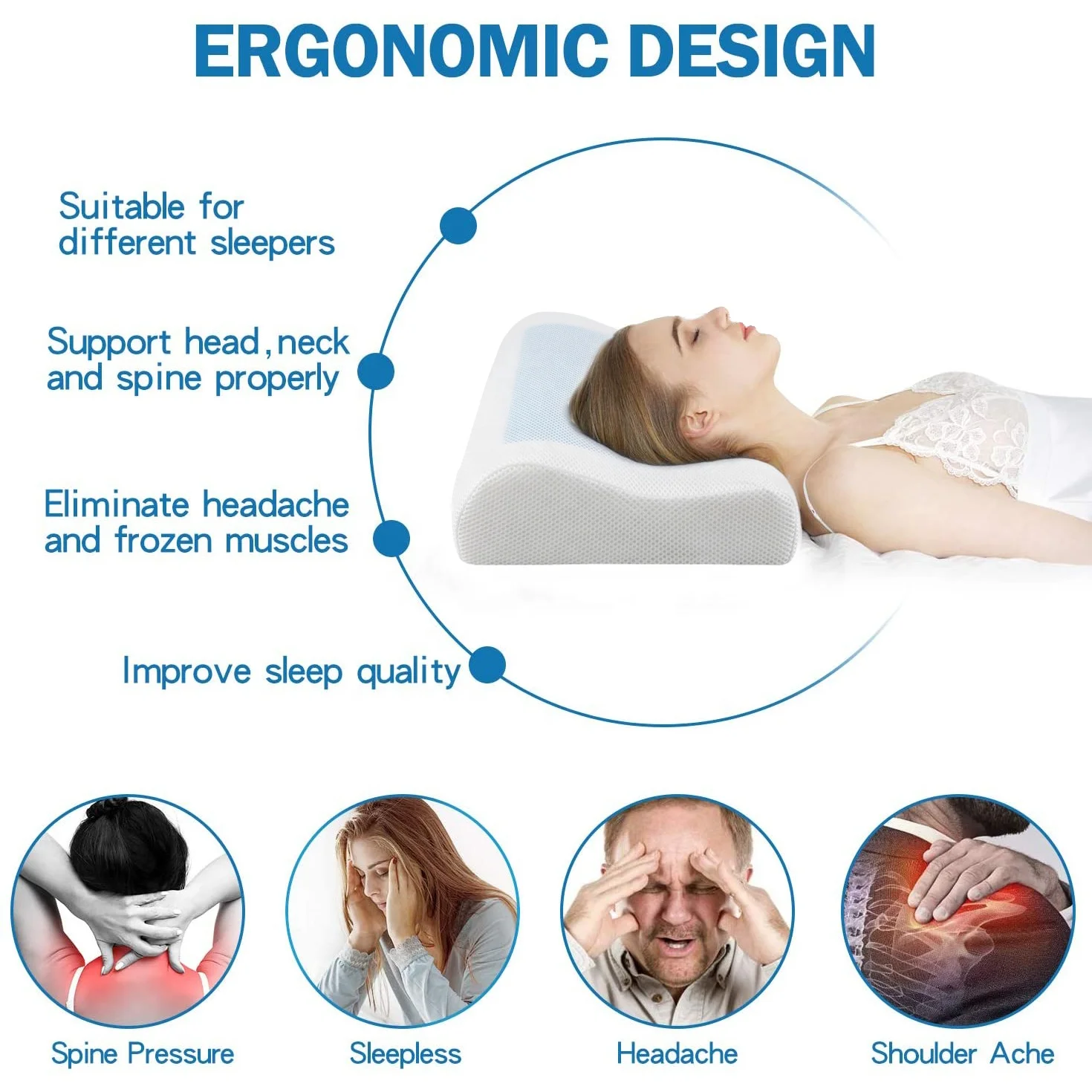 Kingworth Memory Foam Bed Cervical Orthopedic Neck Rest Visco Cool Memory Foam Cooling Pillow With Gel