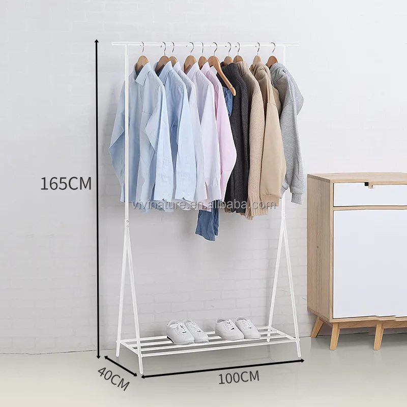 Single rod garment cloth drying rack with shoes storage shelf