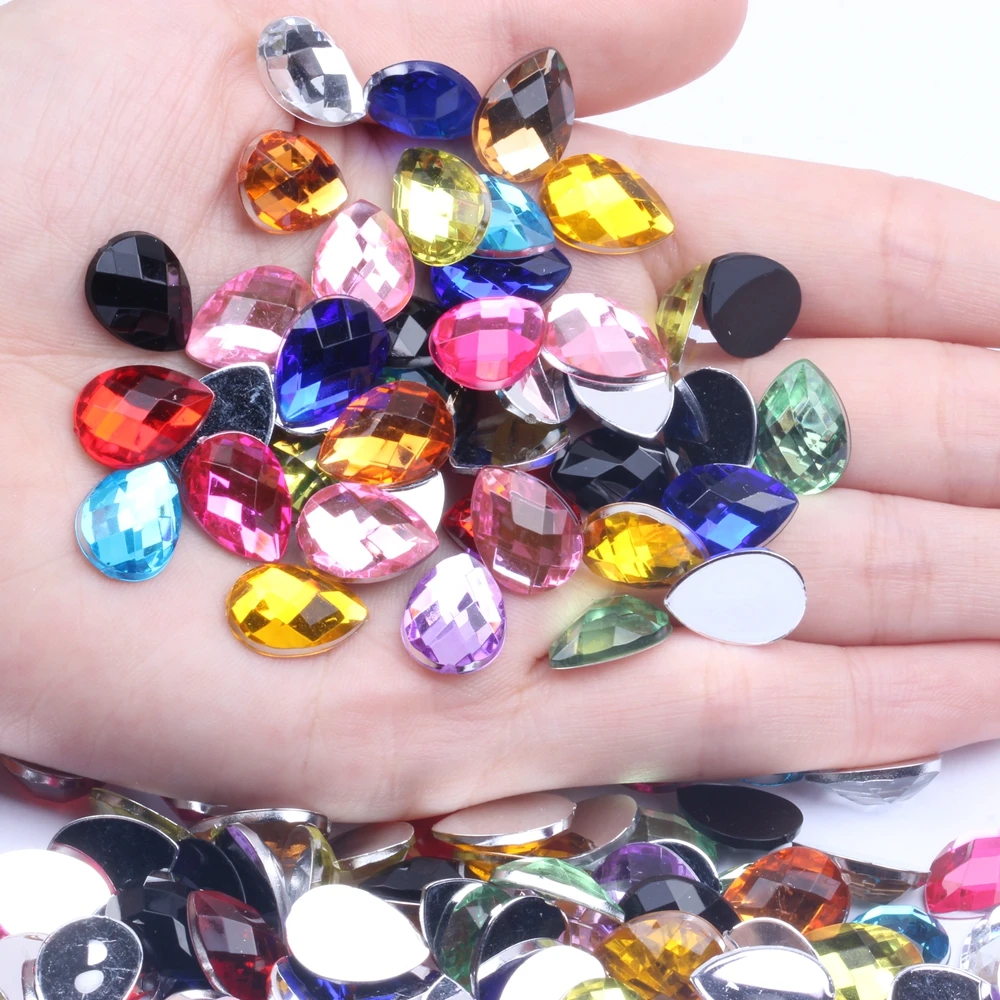Wholesale 10x14mm 1000pcs Acrylic Beads Tear Shape Earth Facets Flat Back Many Colors Glue On Nails Art Stones DIY Acrylic Gem