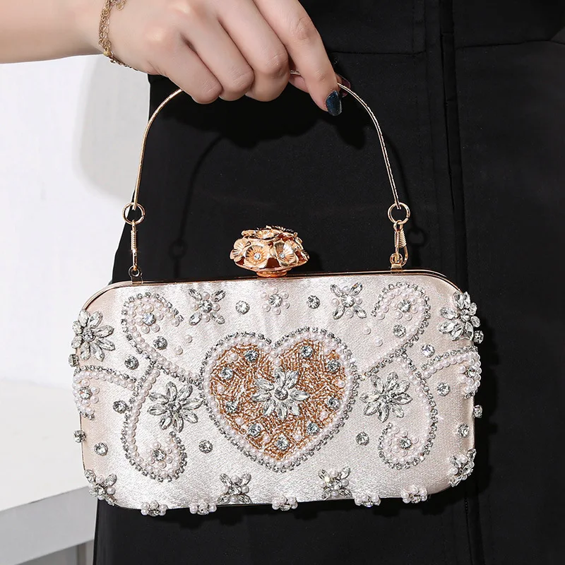 Hot Women Bag New Handmade Bead Embroidery Dinner Bag Ladies Banquet Diamond Dress Handheld Crossbody Clutch Bag