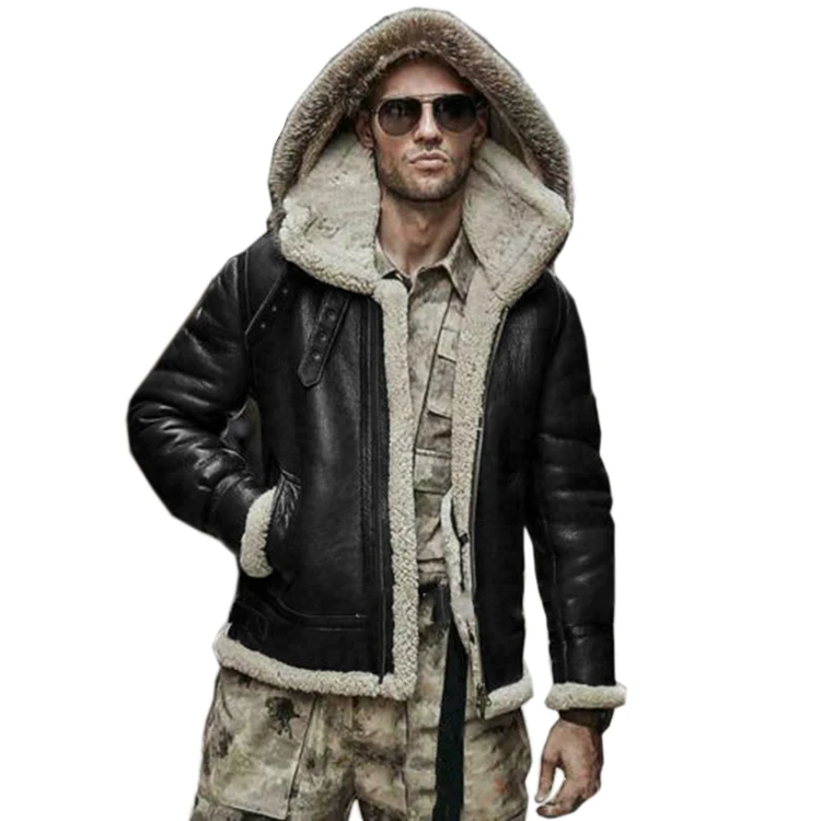 
Fall Winter Windbreaker Coat Hooded Men Leather Velvet Jacket 