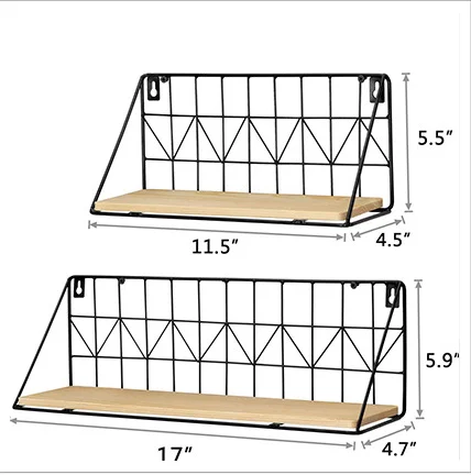 Floating Shelves Modern Room Decor Boho Shelf Wood Wall Storage Organizer with Black Metal Wire Display Shelving for Bathroom