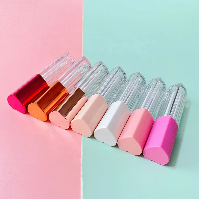 P-Lan Brand Stock 100pcs Metallic Top Custom Logo Unique Lipgloss Container 4ml Heart Shaped Lip Gloss Tubes With Applicator